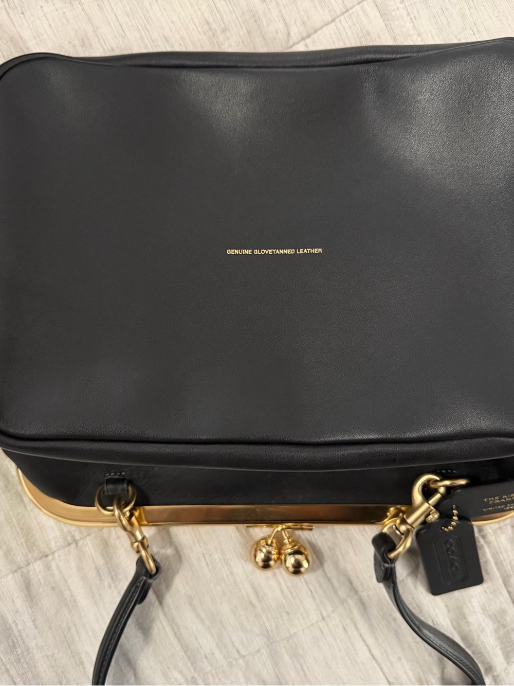 Coach Black Leather Frame Shoulder Bag with Gold Chain - Picture 5 of 9